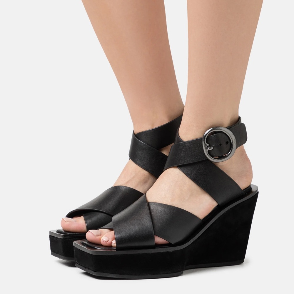 rag & bone Black Strappy Wedge Sandals